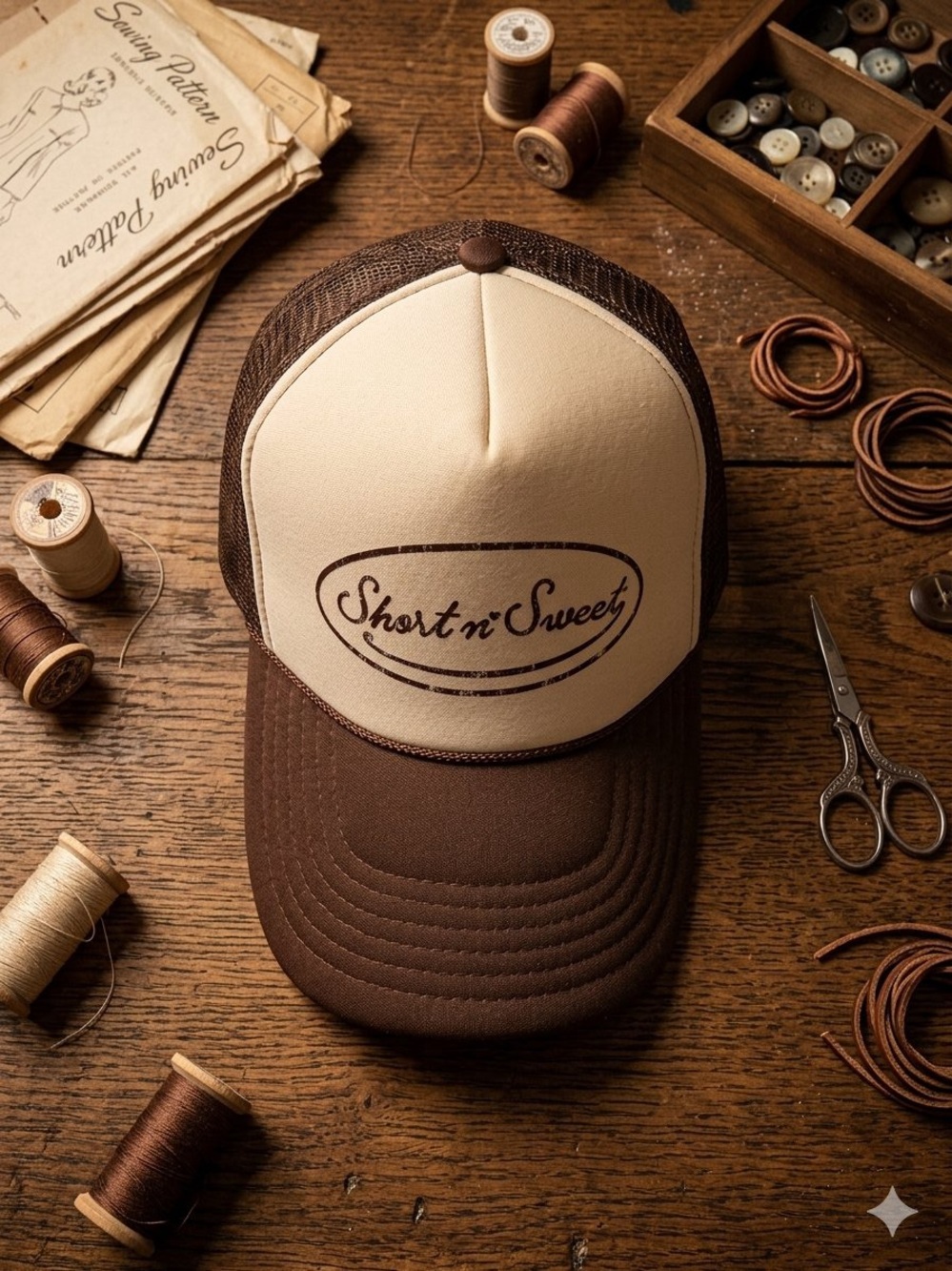 OTTO Cream & Brown Short n' Sweet Trucker Hat